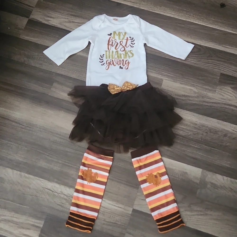 Baby Girls Autumn Winter Thanksgiving Print Cotton outfit size 18/24 mo /90 New